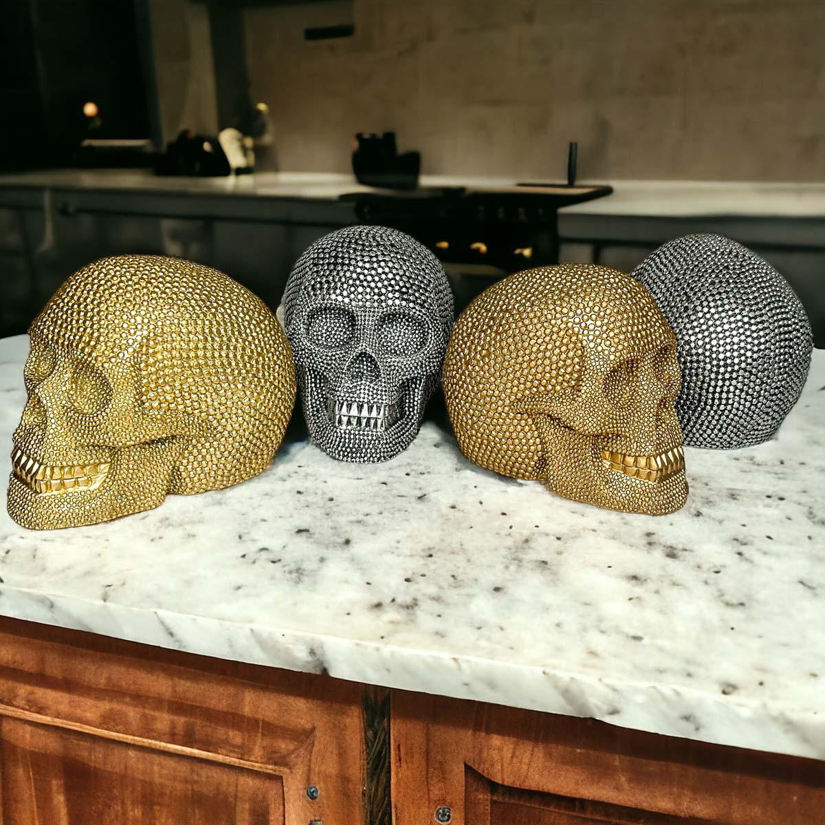 Resin Beaded Skull Statue