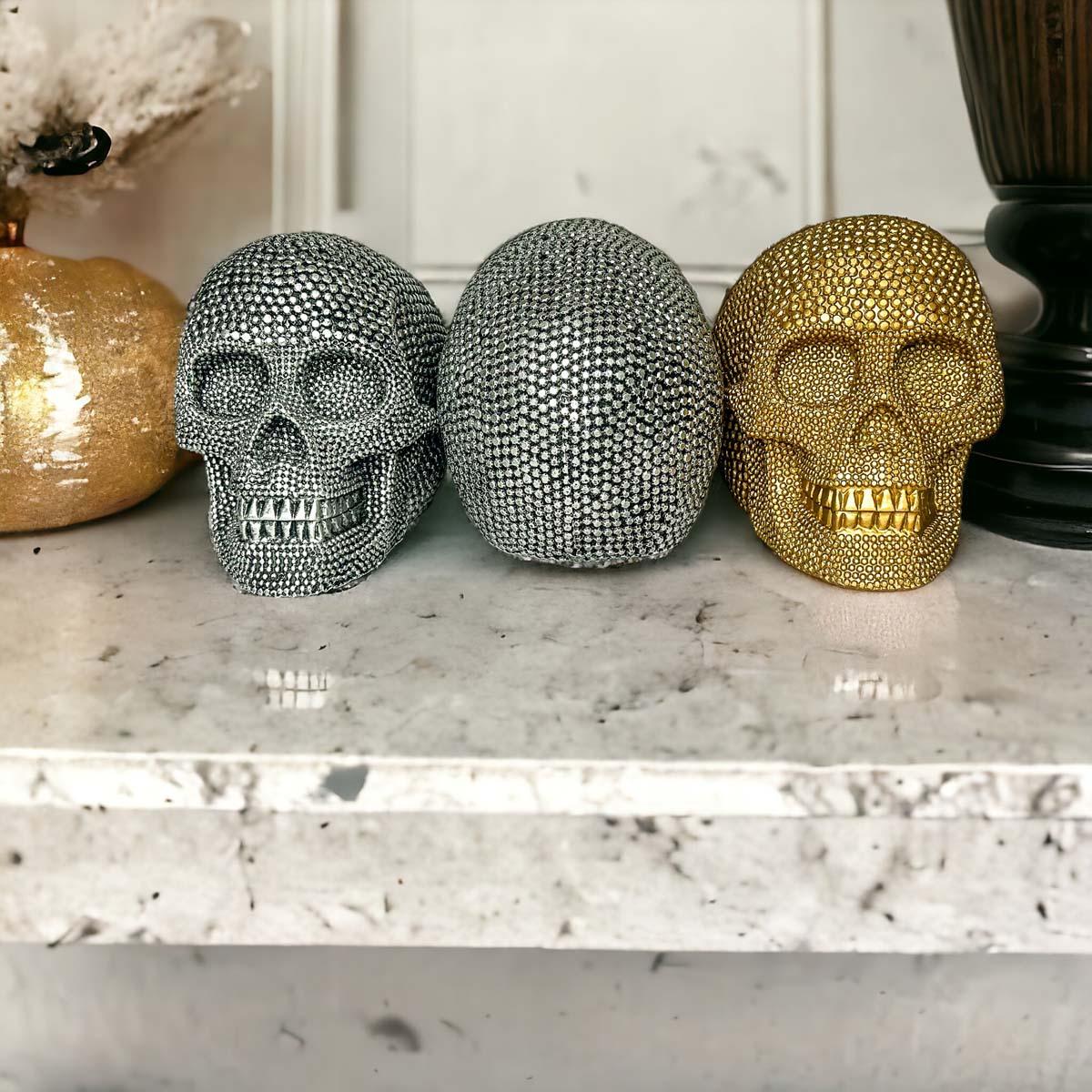 Resin Beaded Skull Statue