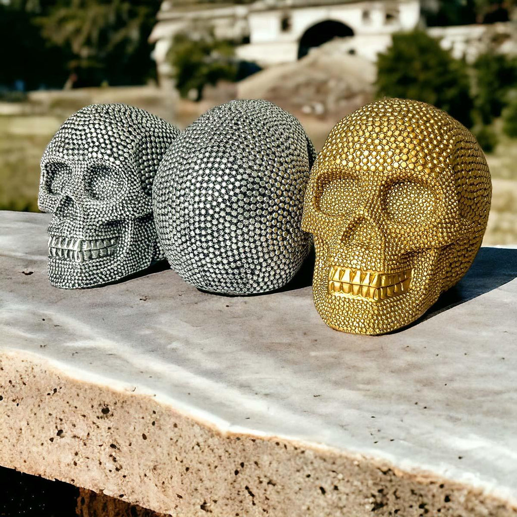 Resin Beaded Skull Statue