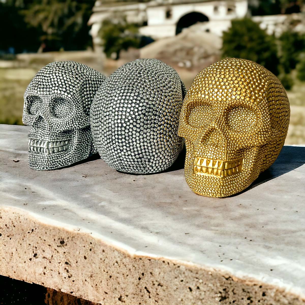 Resin Beaded Skull Statue