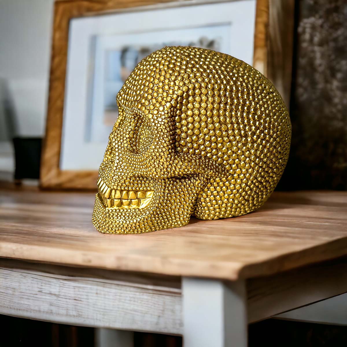 Resin Beaded Skull Statue