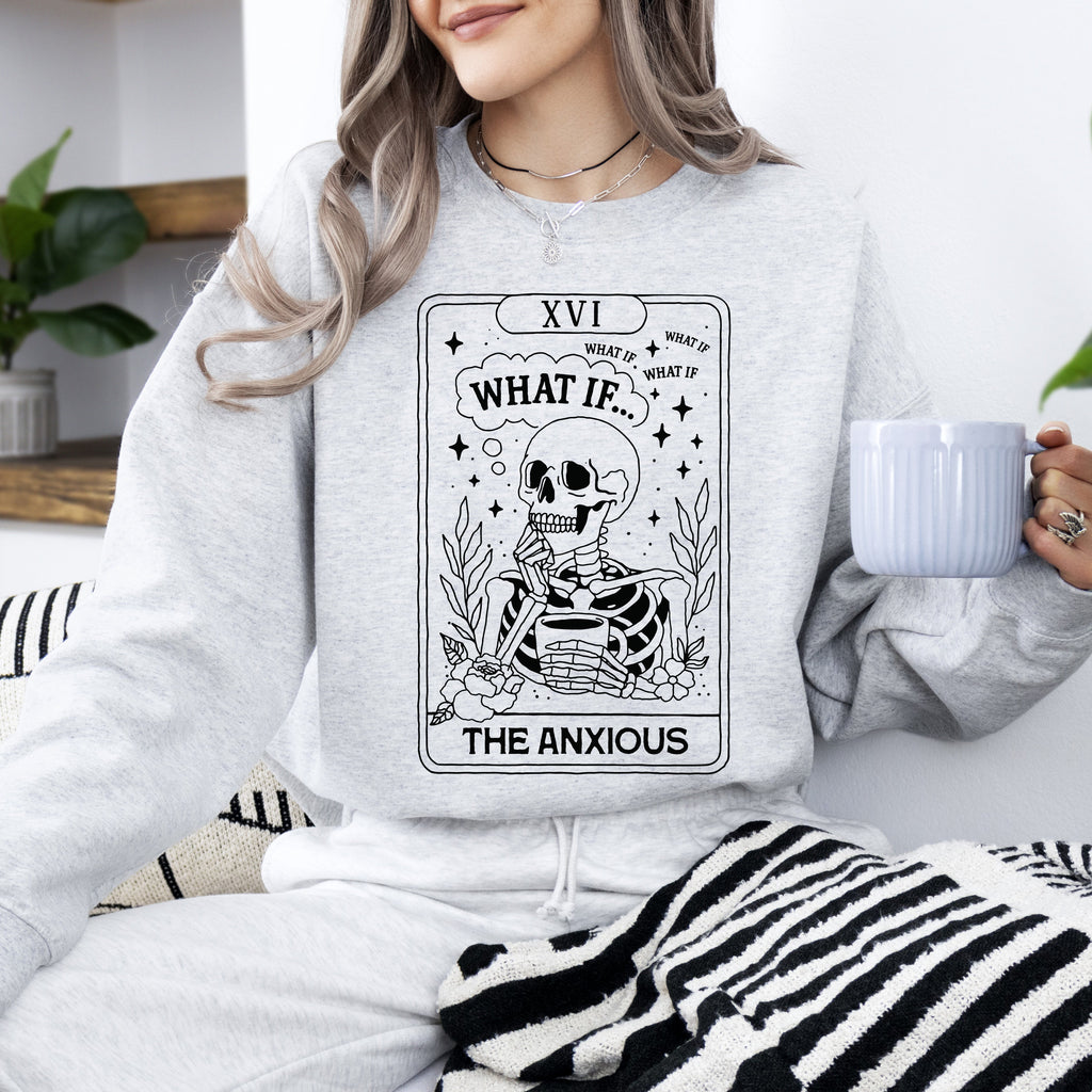 What If — The Anxious Skeleton Tarot Card Sweatshirt