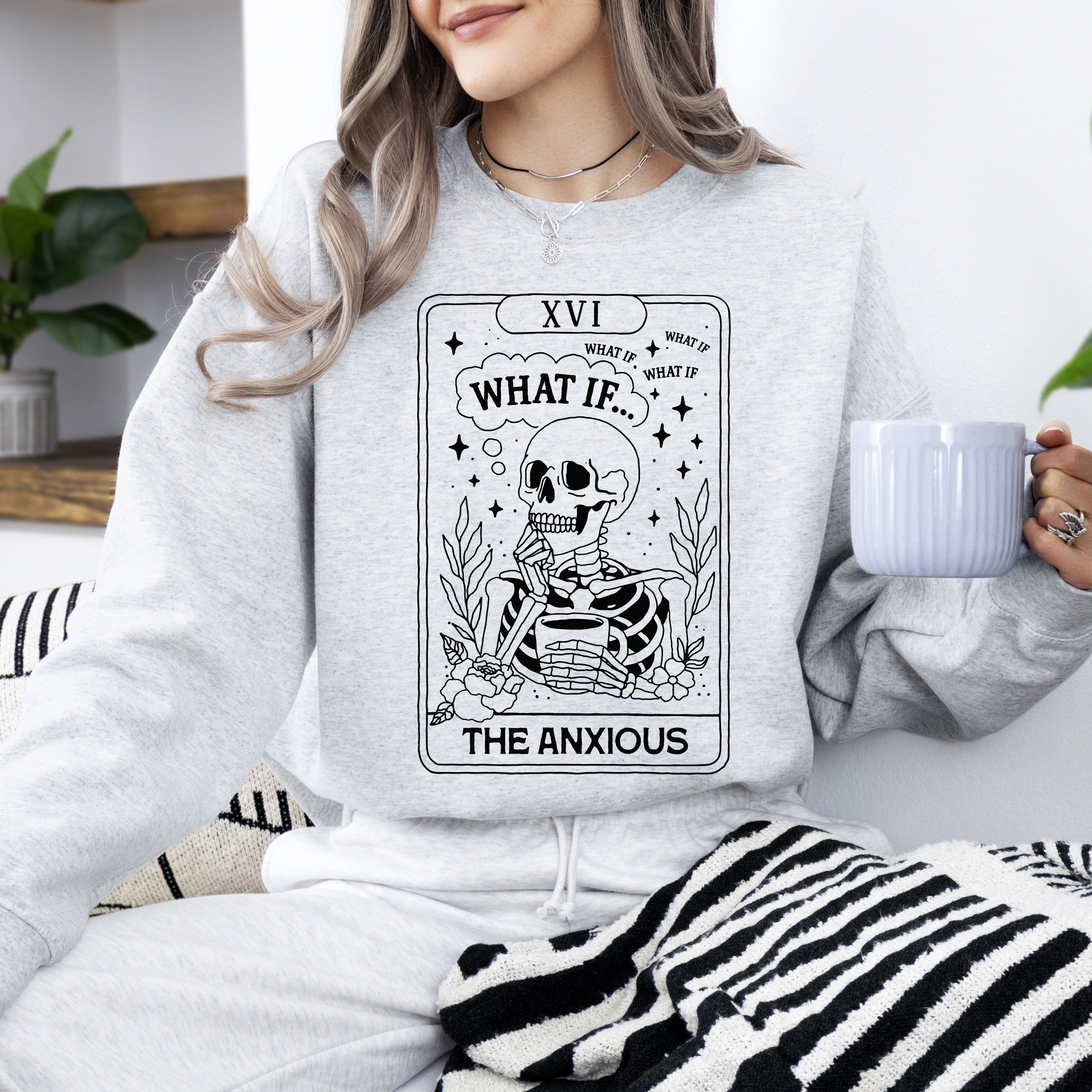 What If — The Anxious Skeleton Tarot Card Sweatshirt