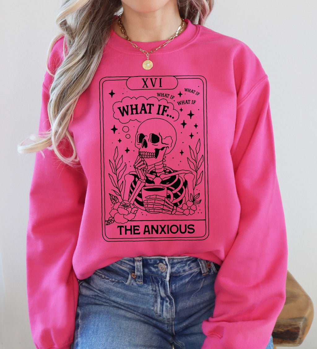 What If — The Anxious Skeleton Tarot Card Sweatshirt