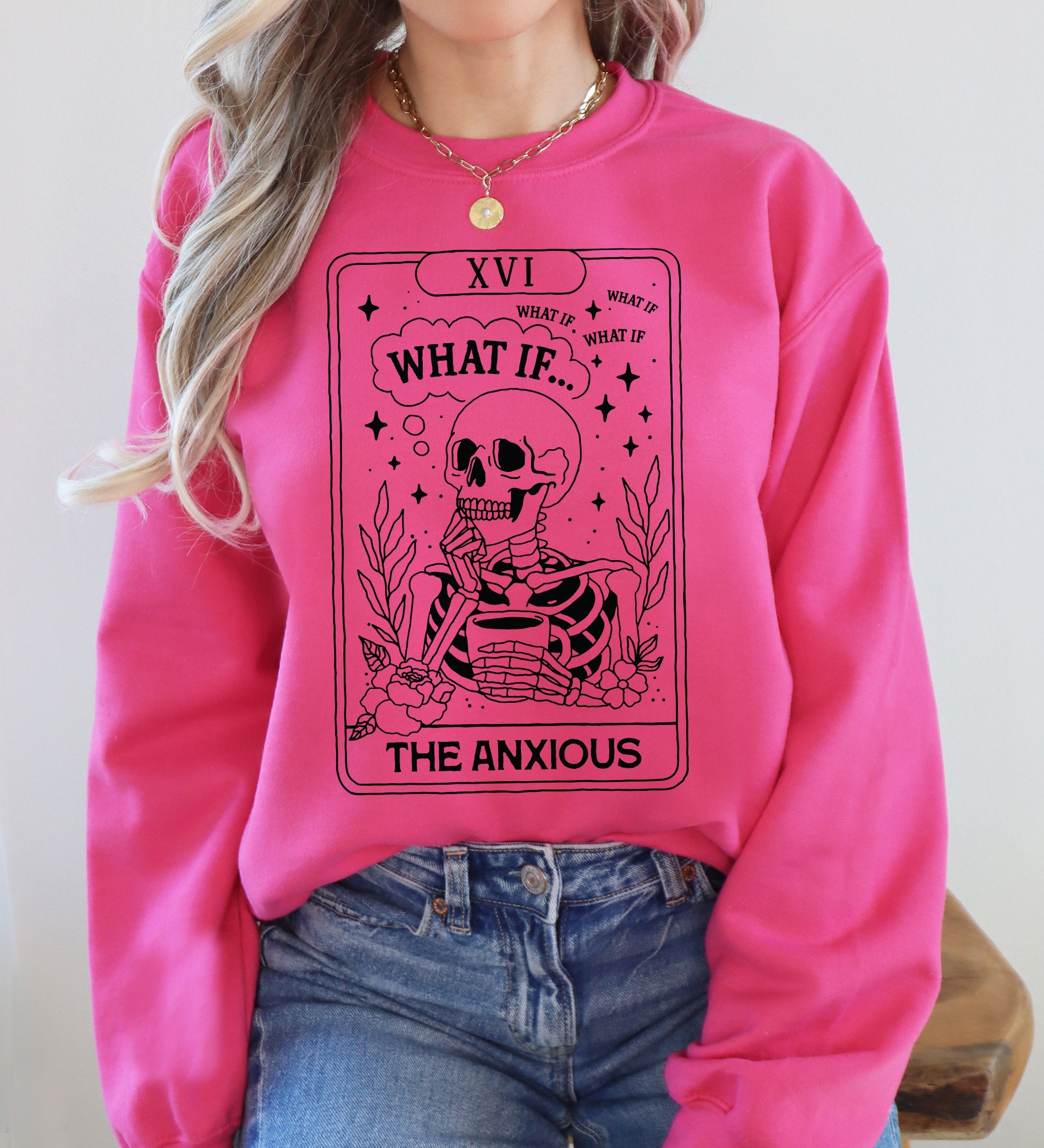 What If — The Anxious Skeleton Tarot Card Sweatshirt