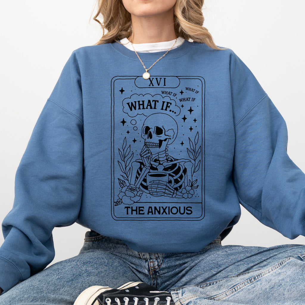 What If — The Anxious Skeleton Tarot Card Sweatshirt