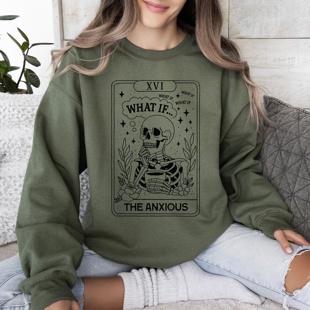 What If — The Anxious Skeleton Tarot Card Sweatshirt