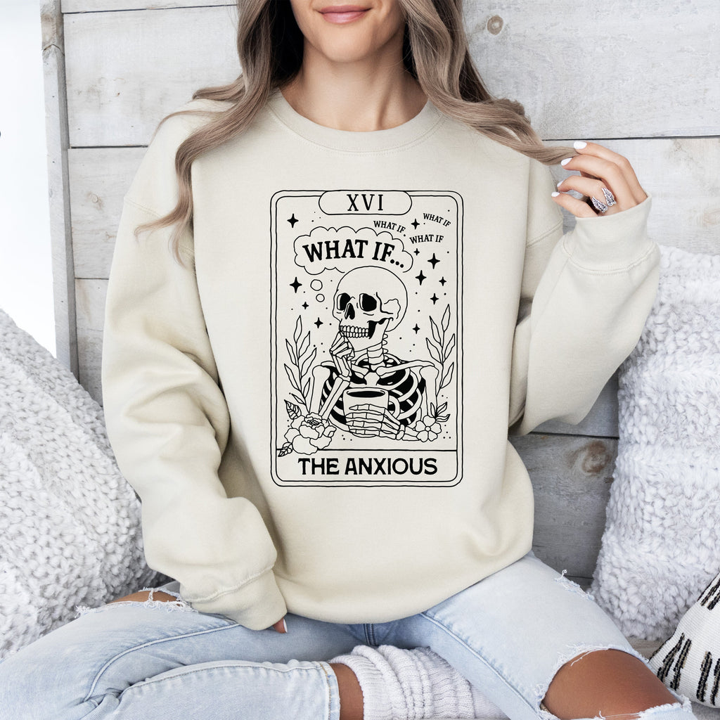 What If — The Anxious Skeleton Tarot Card Sweatshirt