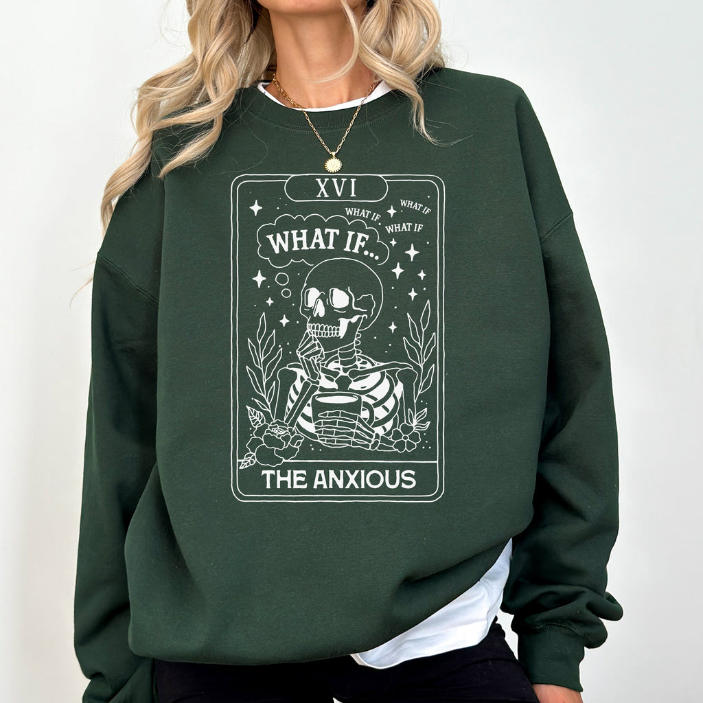 What If — The Anxious Skeleton Tarot Card Sweatshirt