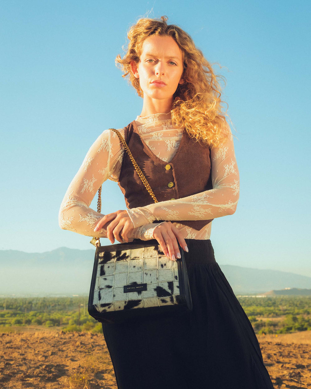 Scrappy Medium Chain Bag in Cowhide & Black Calfskin