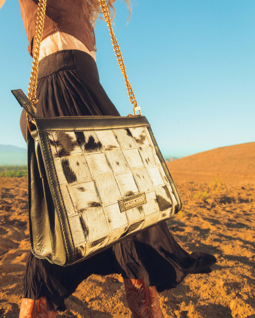 Scrappy Medium Chain Bag in Cowhide & Black Calfskin