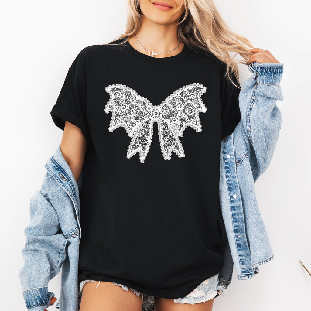 Lace Bow, Halloween, Goth, Faux Lace, Ribbon, Coquette, Tshirt