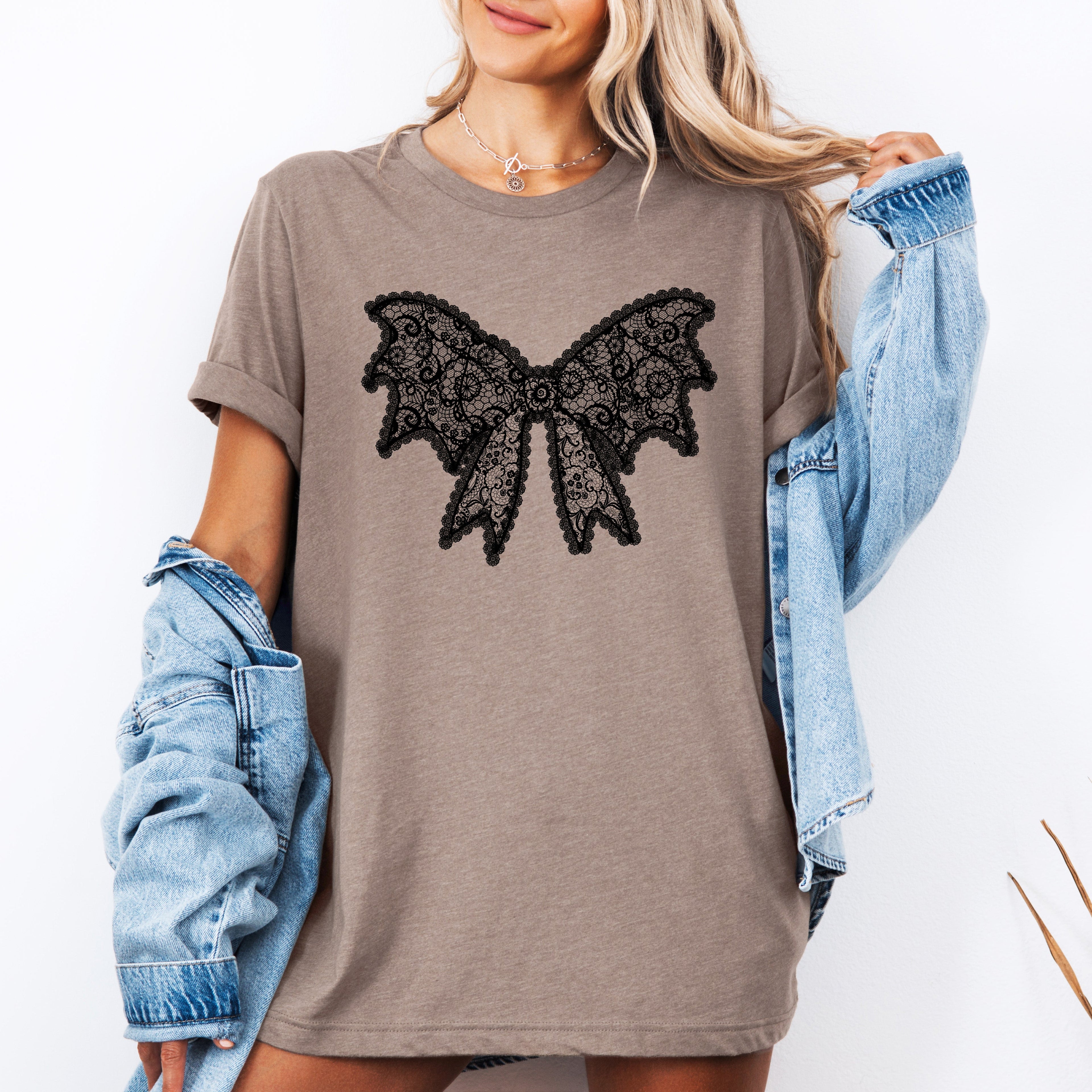 Lace Bow, Halloween, Goth, Faux Lace, Ribbon, Coquette, Tshirt