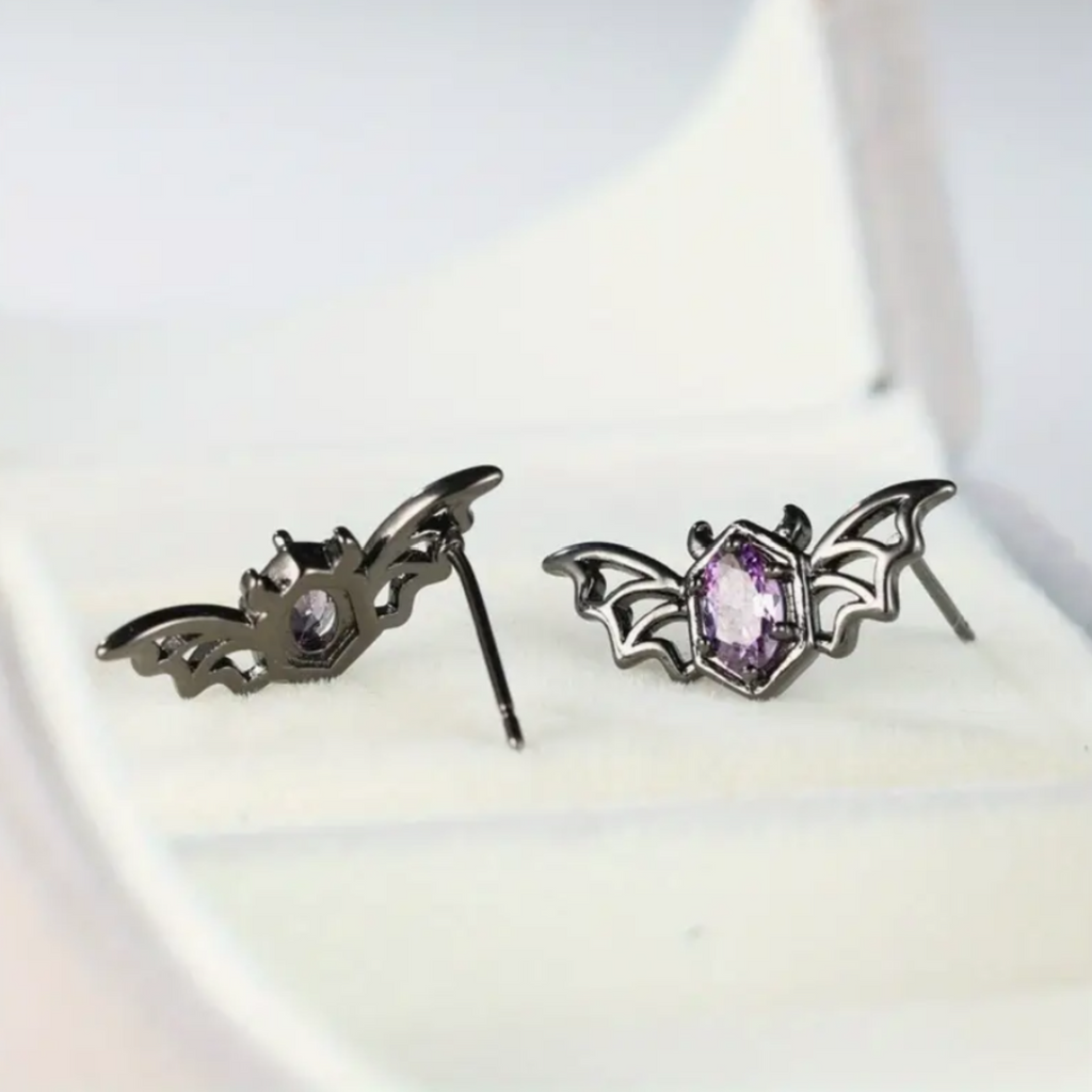 Purple Zircon Bat Stud Earrings
