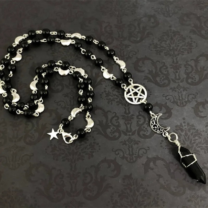 Black Onyx Pentagram Rosary Necklace