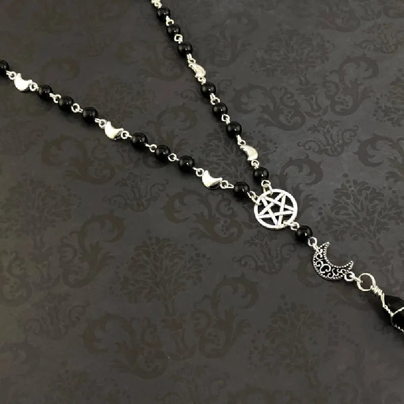 Black Onyx Pentagram Rosary Necklace