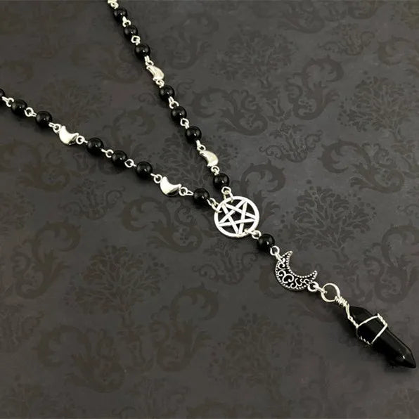 Black Onyx Pentagram Rosary Necklace