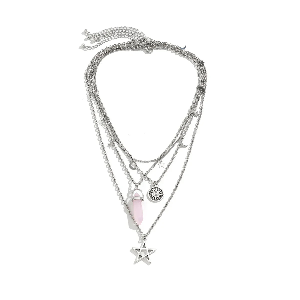 Rose Quartz Star Sun Moon Layer Necklace