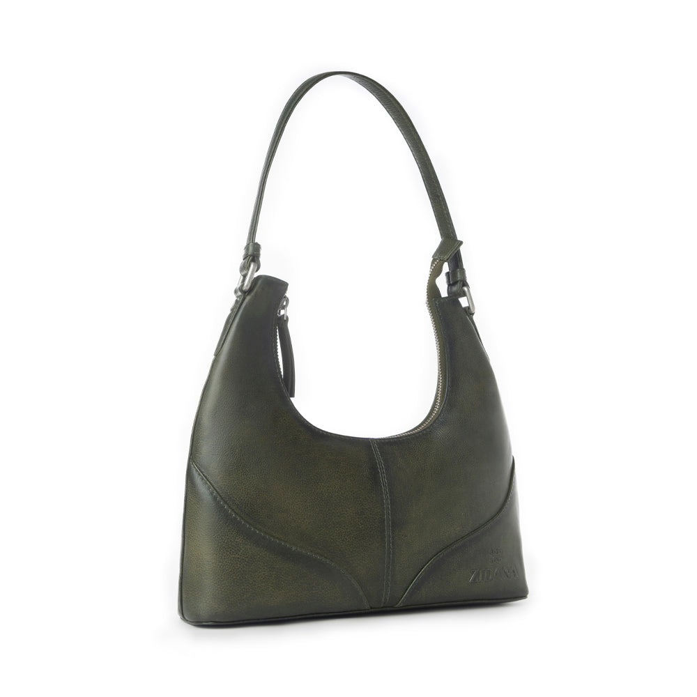 Zidana Winchester Loop Leather Shoulder Bag in Midnight Olive