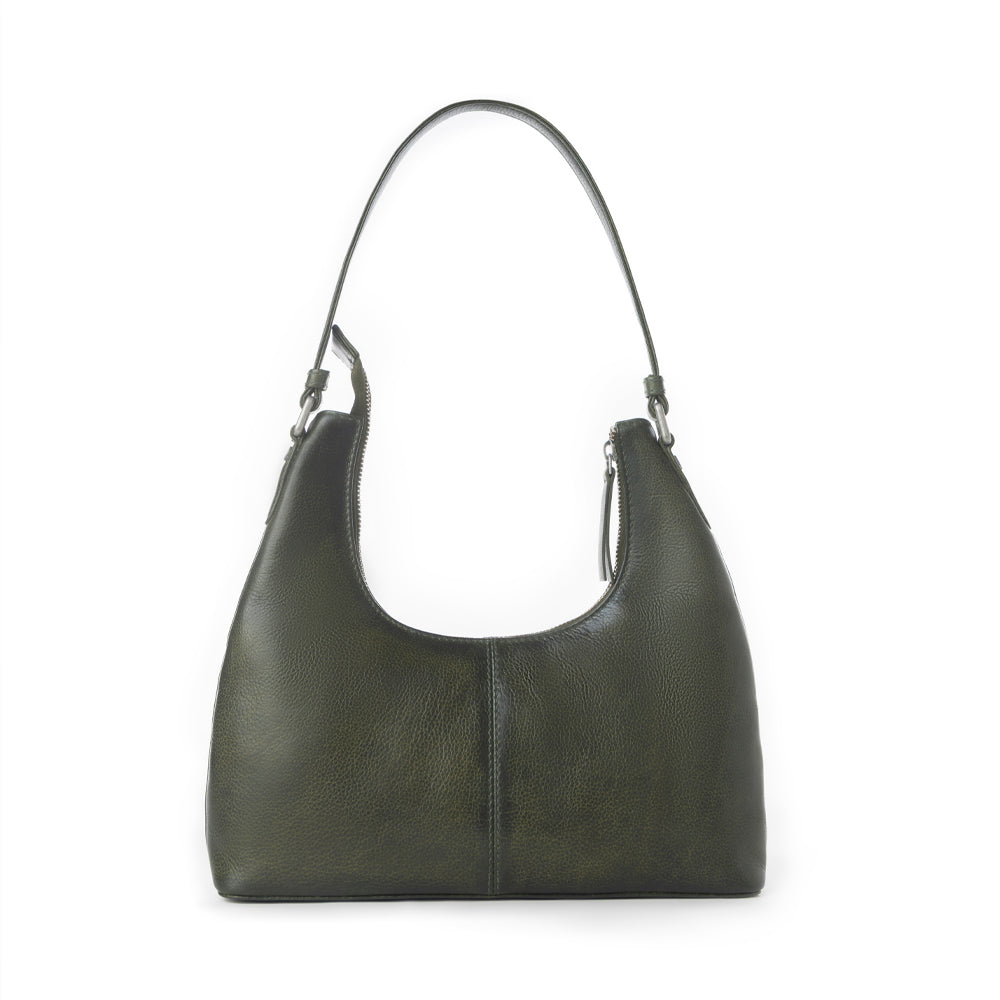 Zidana Winchester Loop Leather Shoulder Bag in Midnight Olive