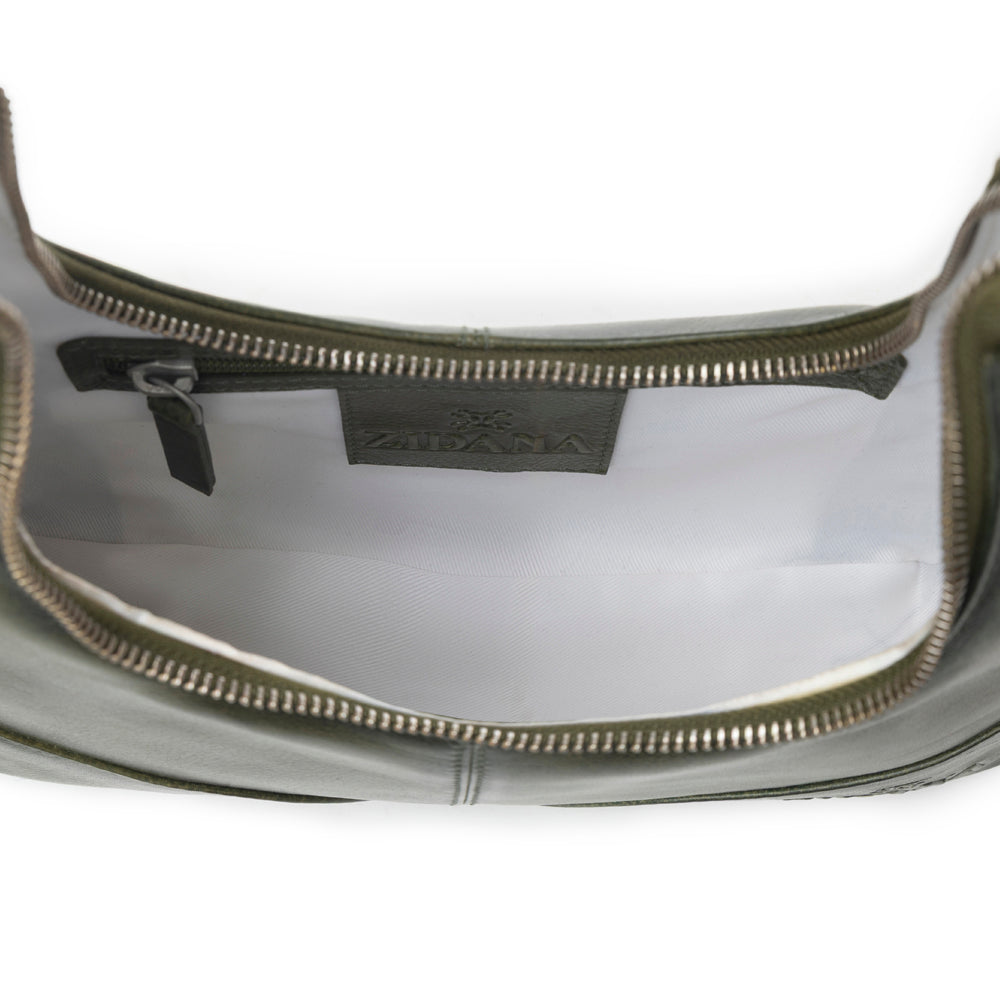 Zidana Winchester Loop Leather Shoulder Bag in Midnight Olive