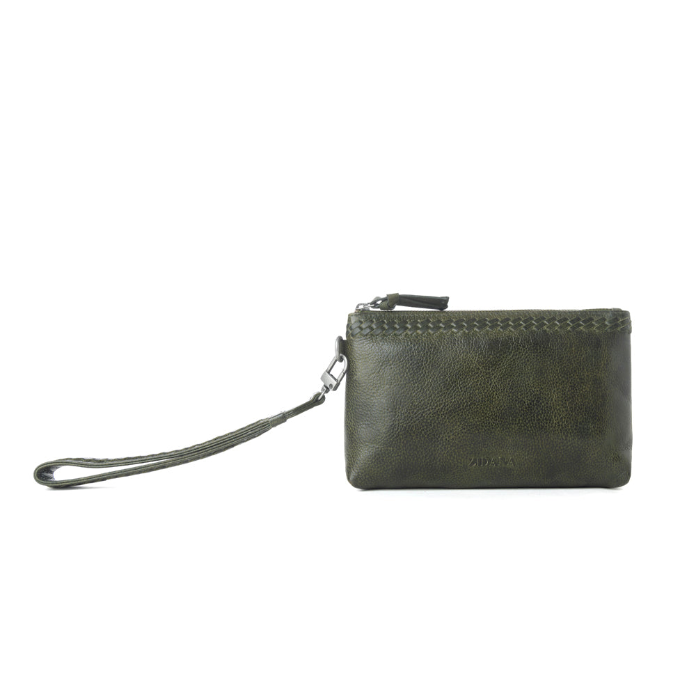 Zidana Mini Leather Wristlet in Ashen Sage