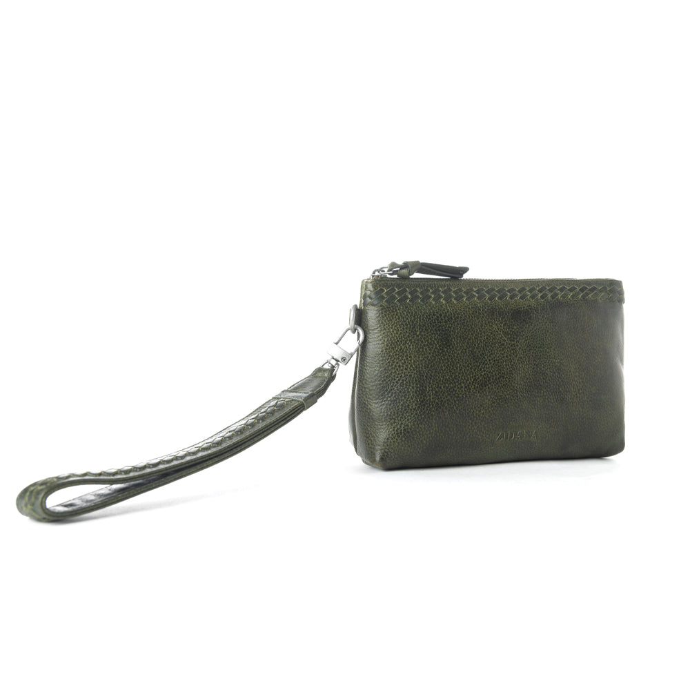 Zidana Mini Leather Wristlet in Ashen Sage