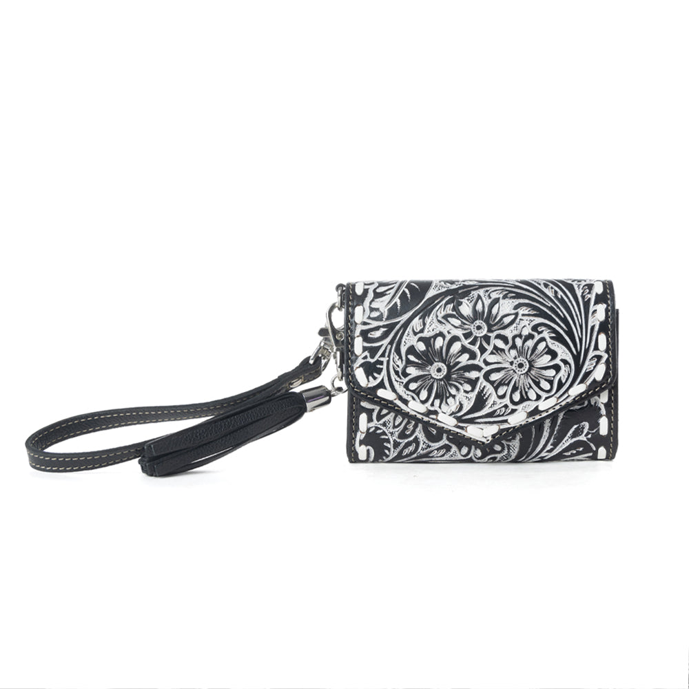 Elise Hand-Tooled Leather Wallet in Dark Mist