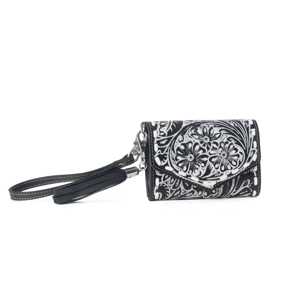 Elise Hand-Tooled Leather Wallet in Dark Mist
