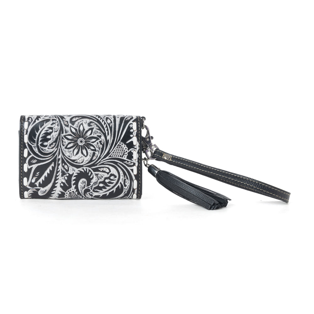 Elise Hand-Tooled Leather Wallet in Dark Mist