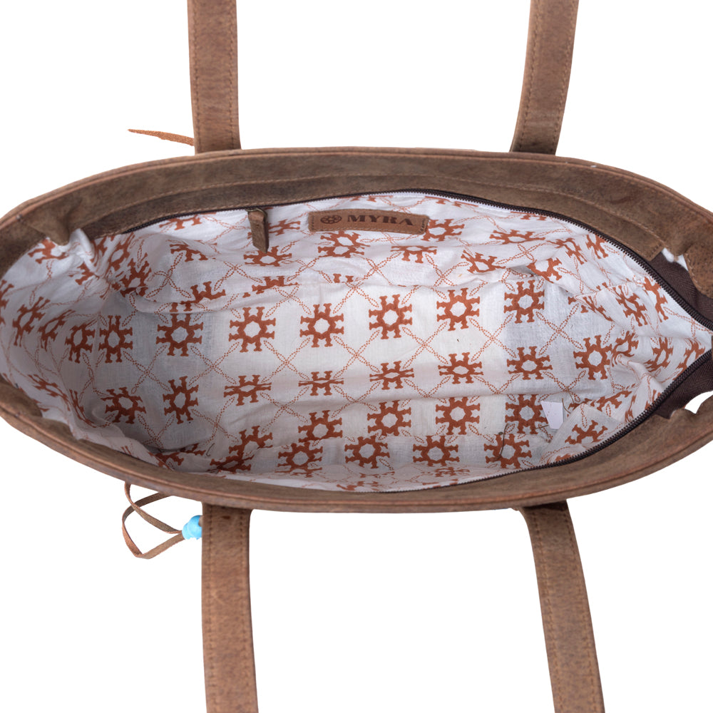 Saddle Crestfall Hand-Tooled Tote in Cowhide Frost