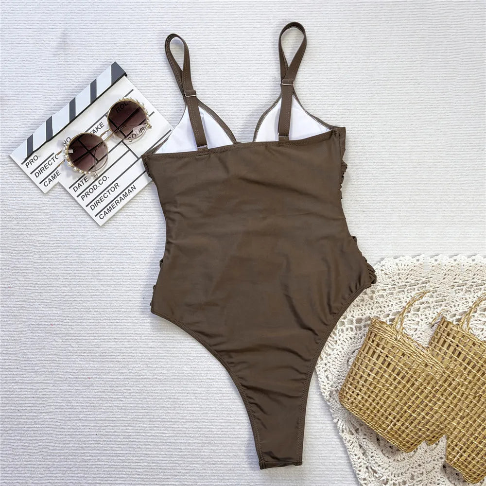 Tan Girl Cross-Back One-Piece Swimsuit