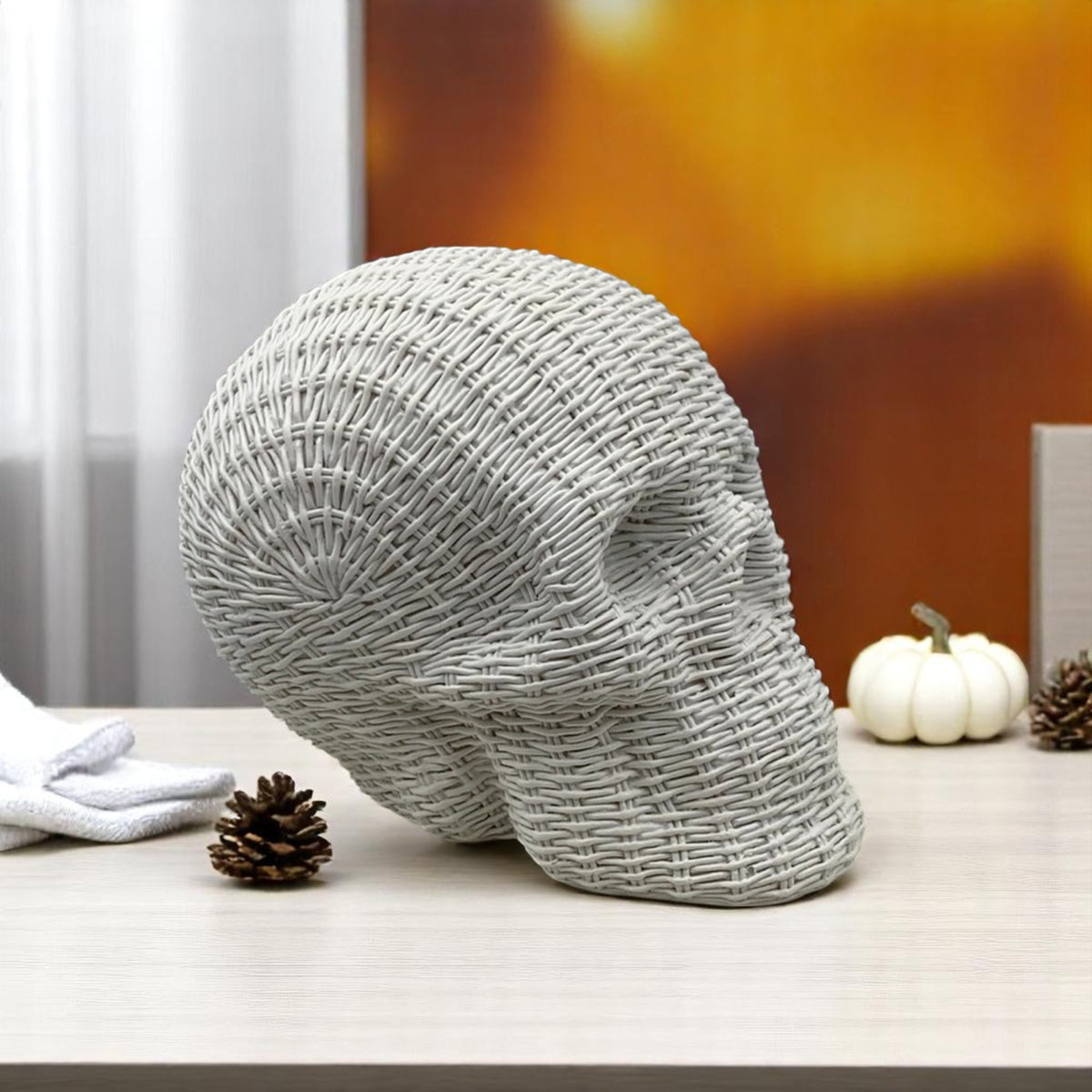 Rattan-Style Resin Skull