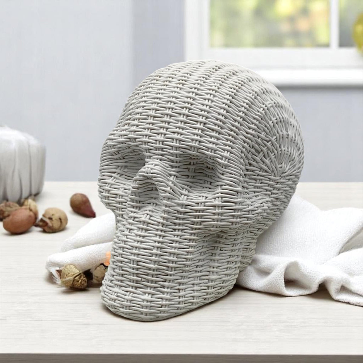 Rattan-Style Resin Skull
