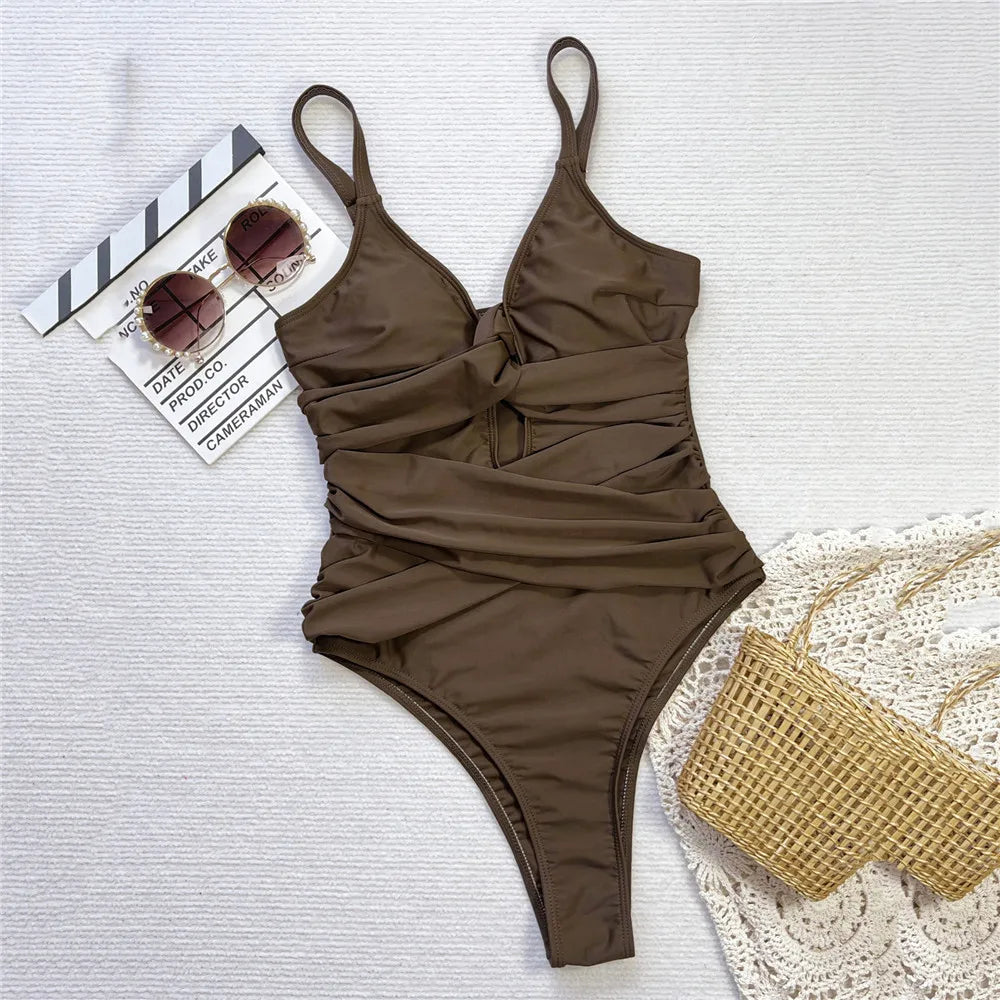 Tan Girl Cross-Back One-Piece Swimsuit
