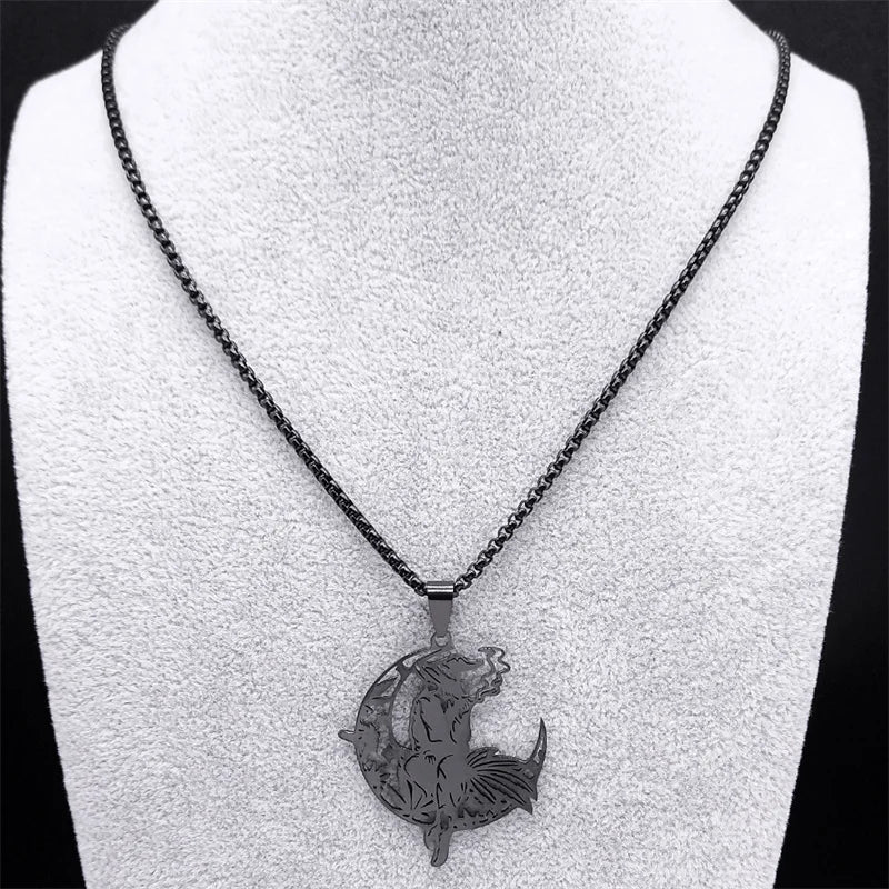 Smoking Witch Broom Moon Necklace