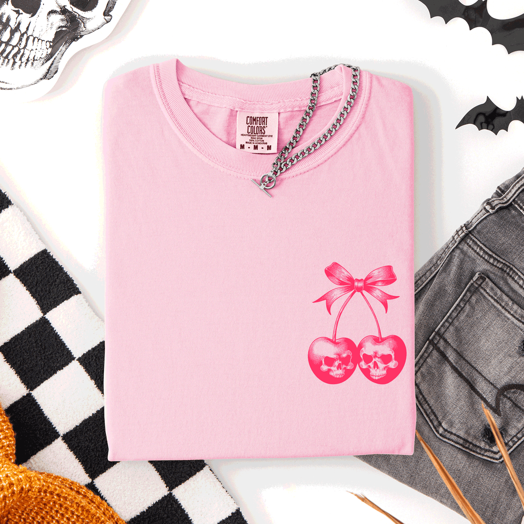Skull Cherries Coquette Graphic Tee — Dark Feminine Comfort Colors