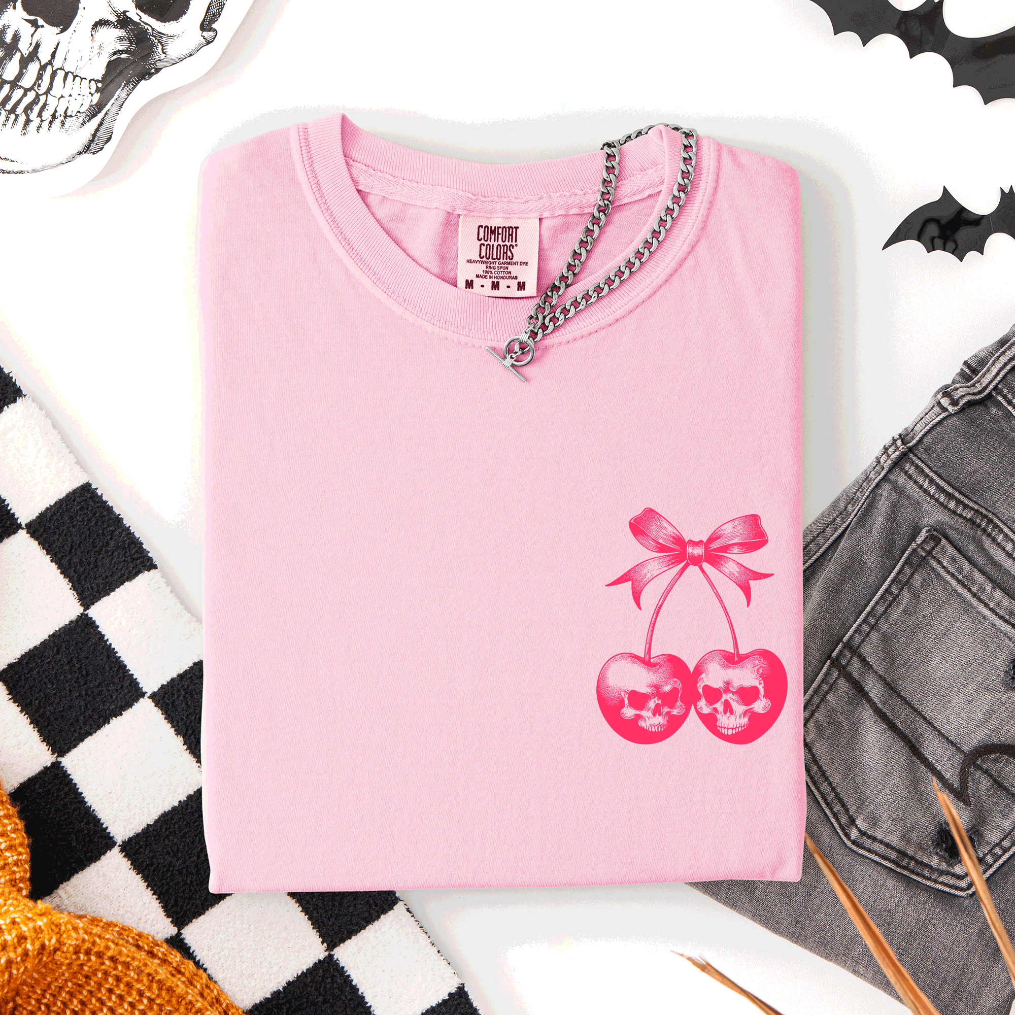 Skull Cherries Coquette Graphic Tee — Dark Feminine Comfort Colors