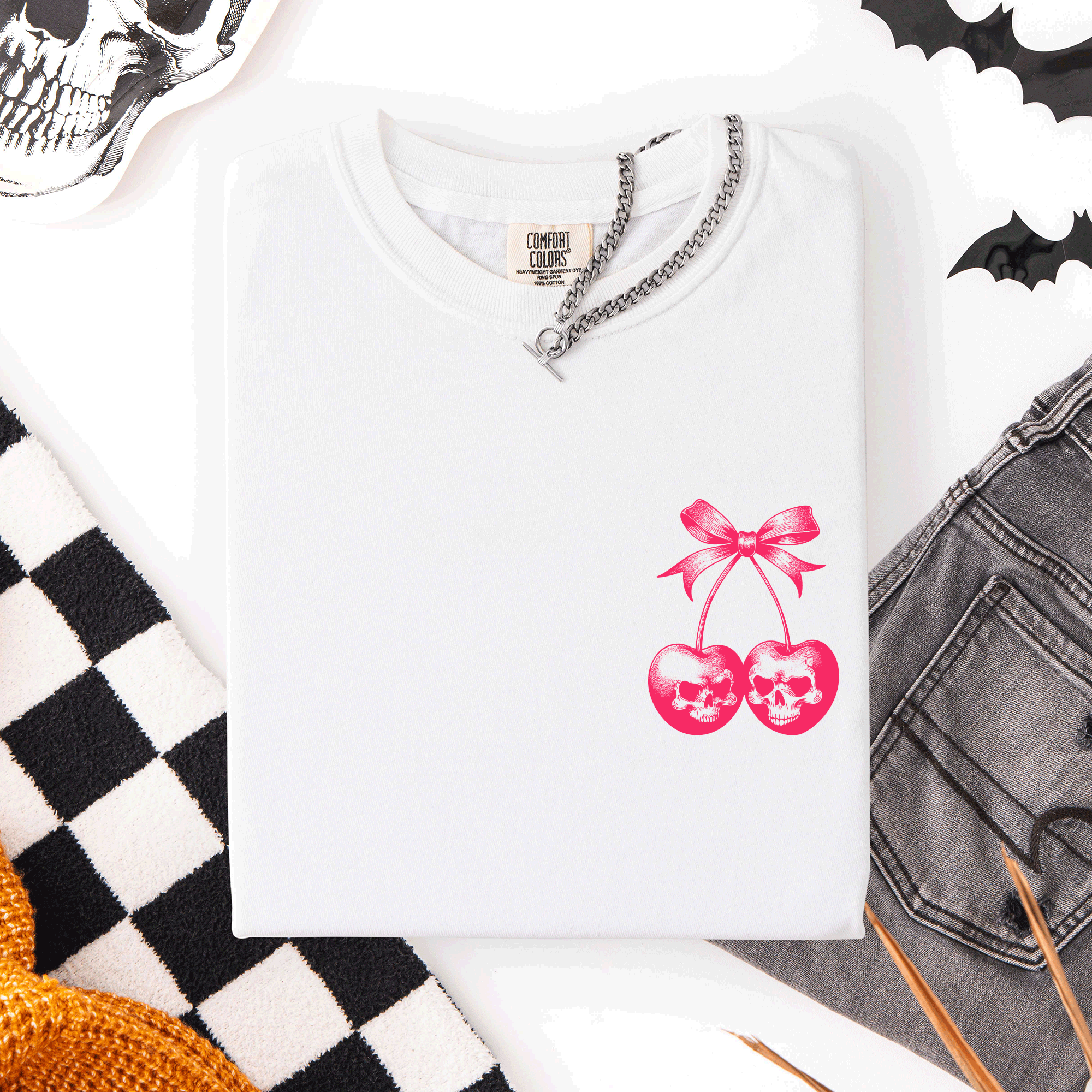 Skull Cherries Coquette Graphic Tee — Dark Feminine Comfort Colors