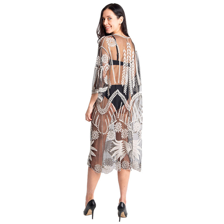 Lux Lace Tie Knot Closure Cover up Kimono Poncho
