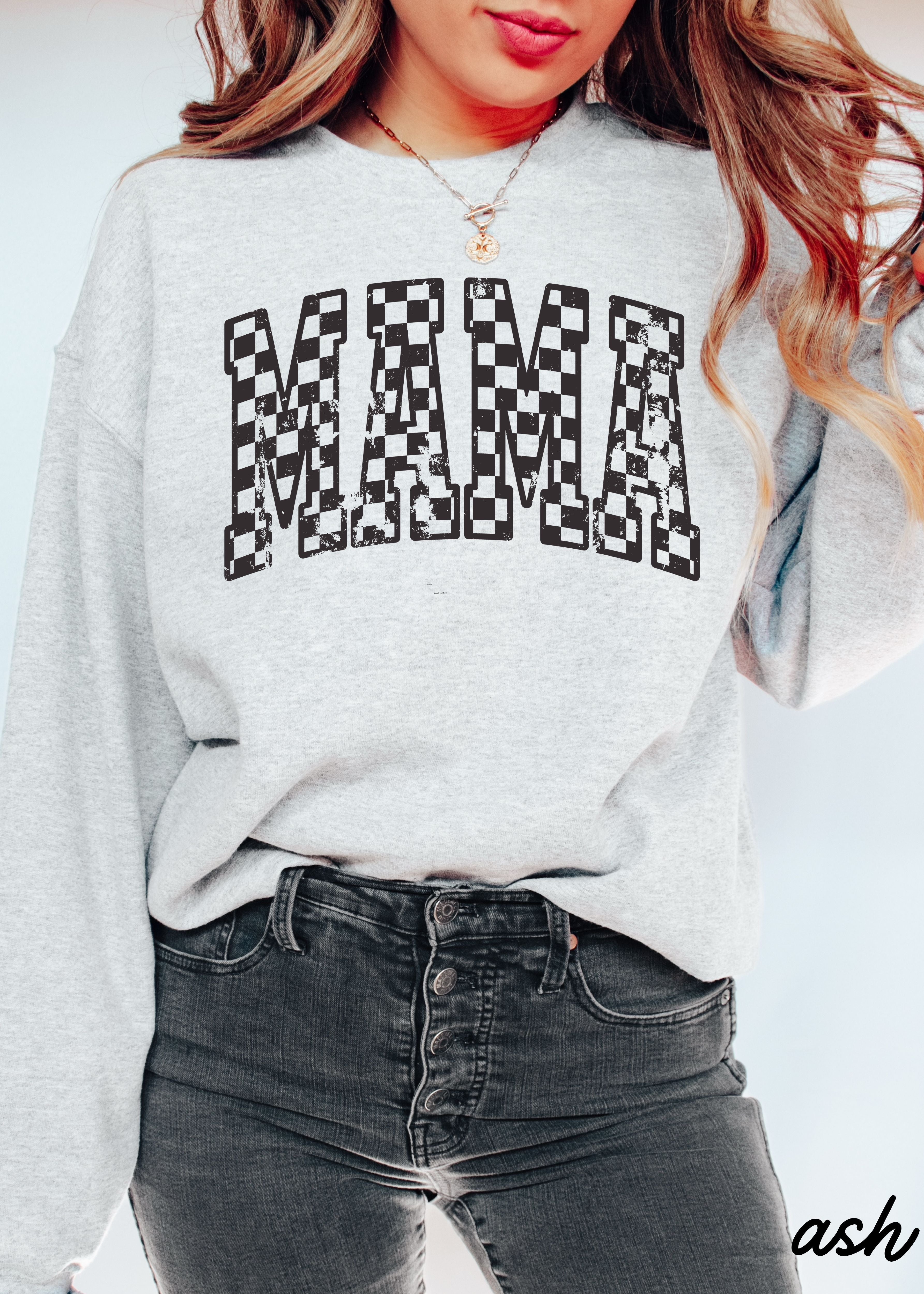 Mama Outline Checkered Sweatshirt
