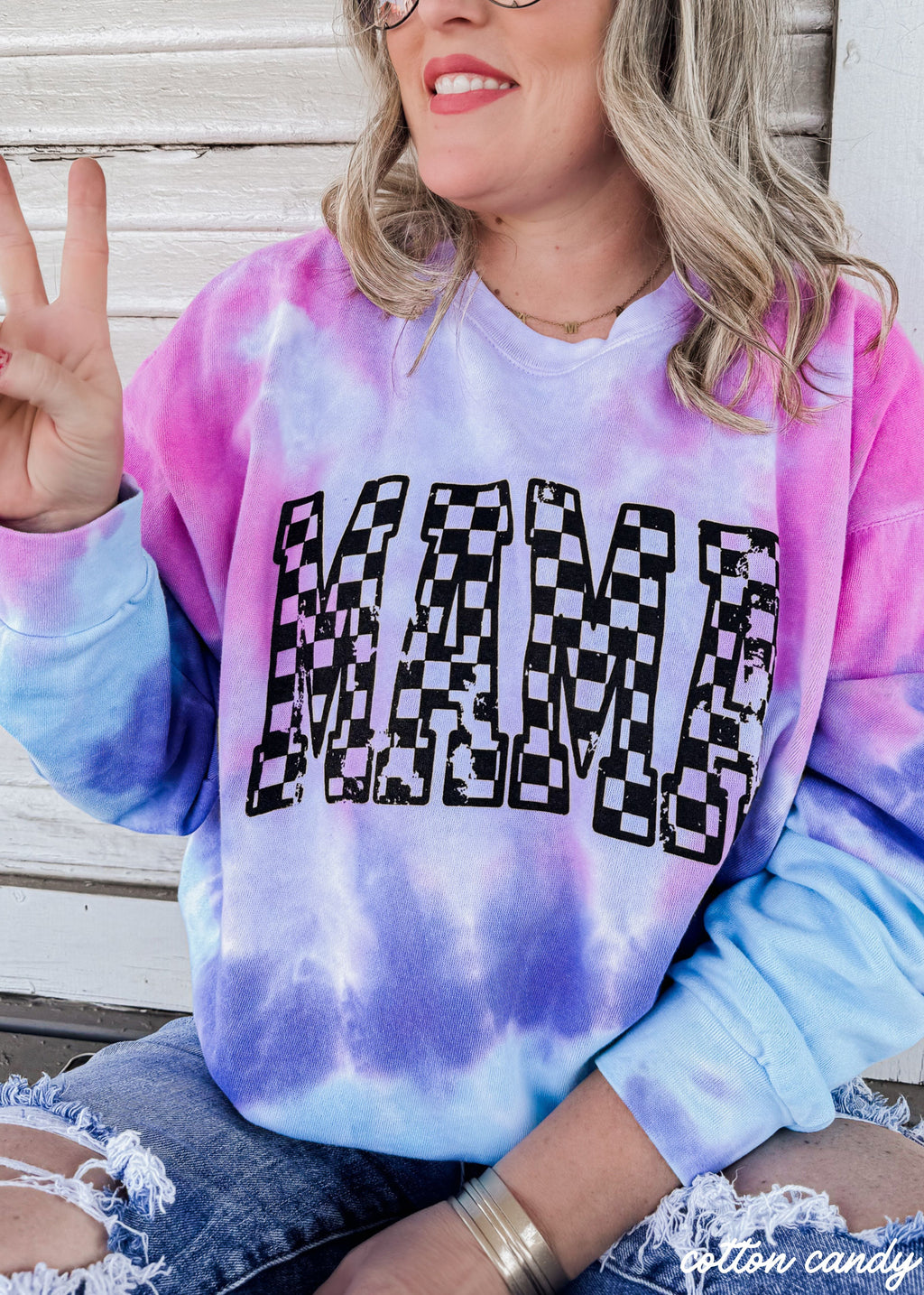 Mama Checkered Tie Dye Sweatshirt