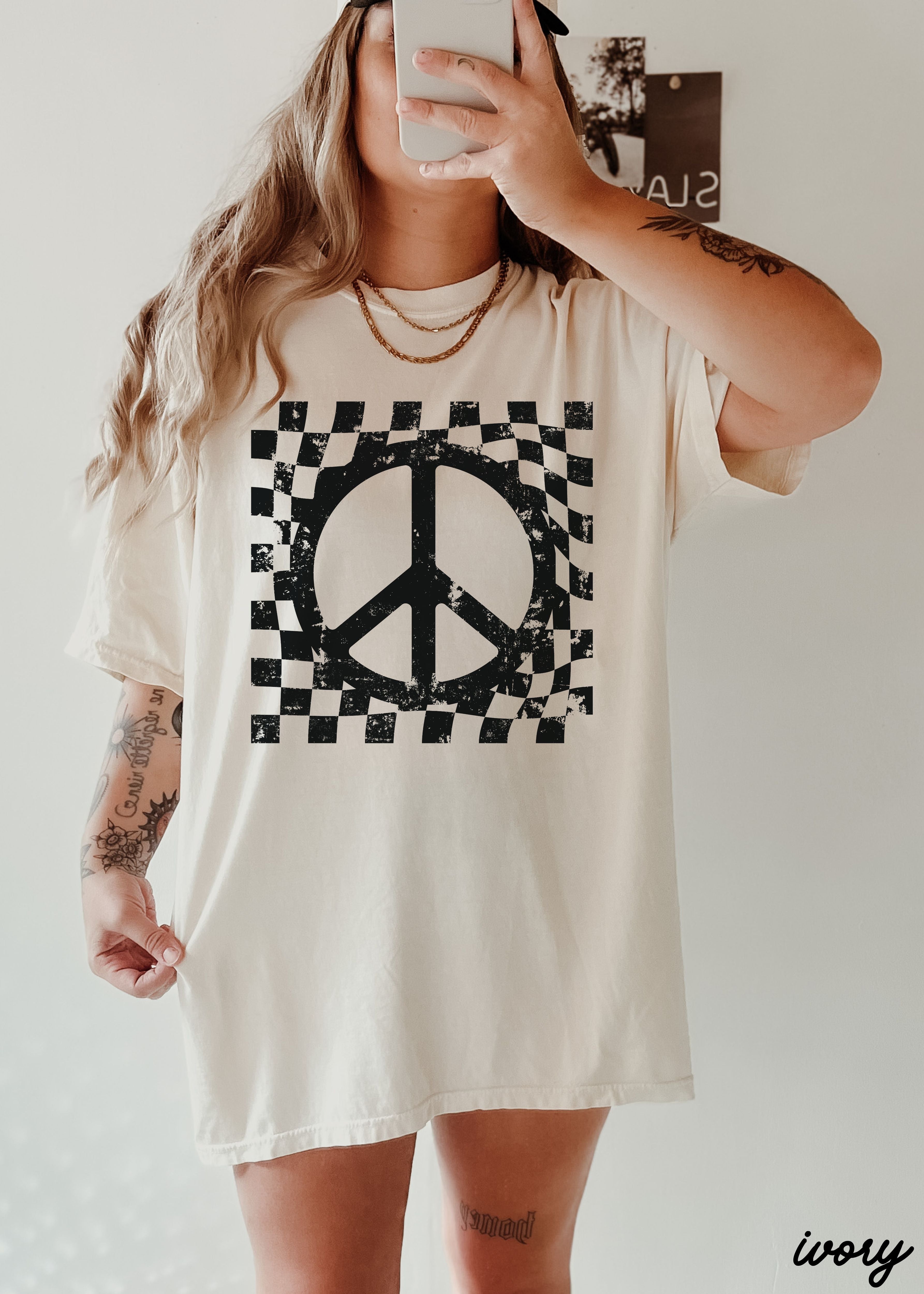 Checkered Peace Sign Tee