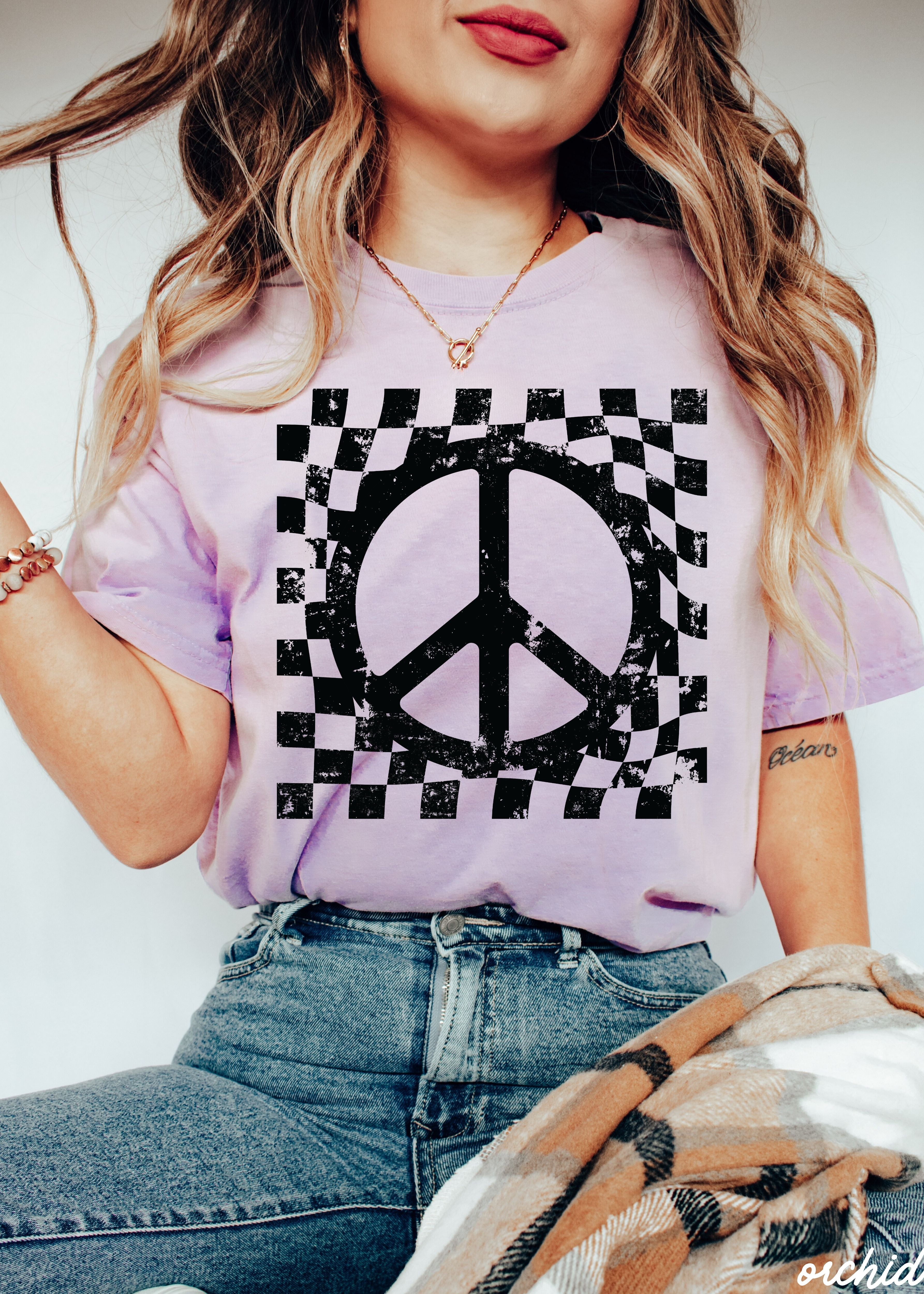 Checkered Peace Sign Tee