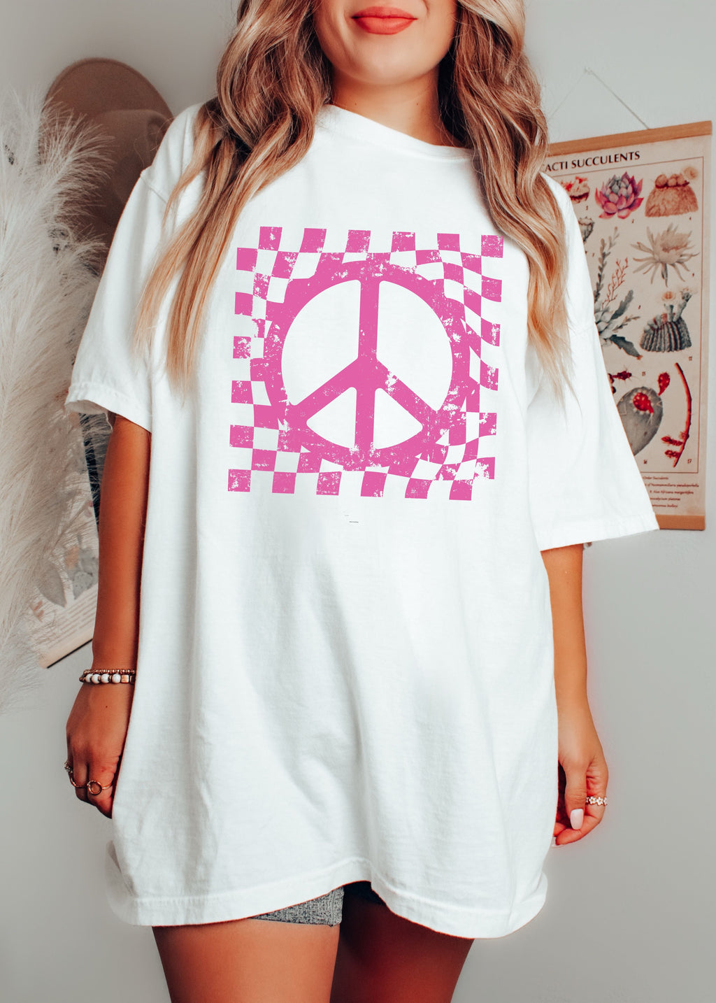 Checkered Peace Sign Tee