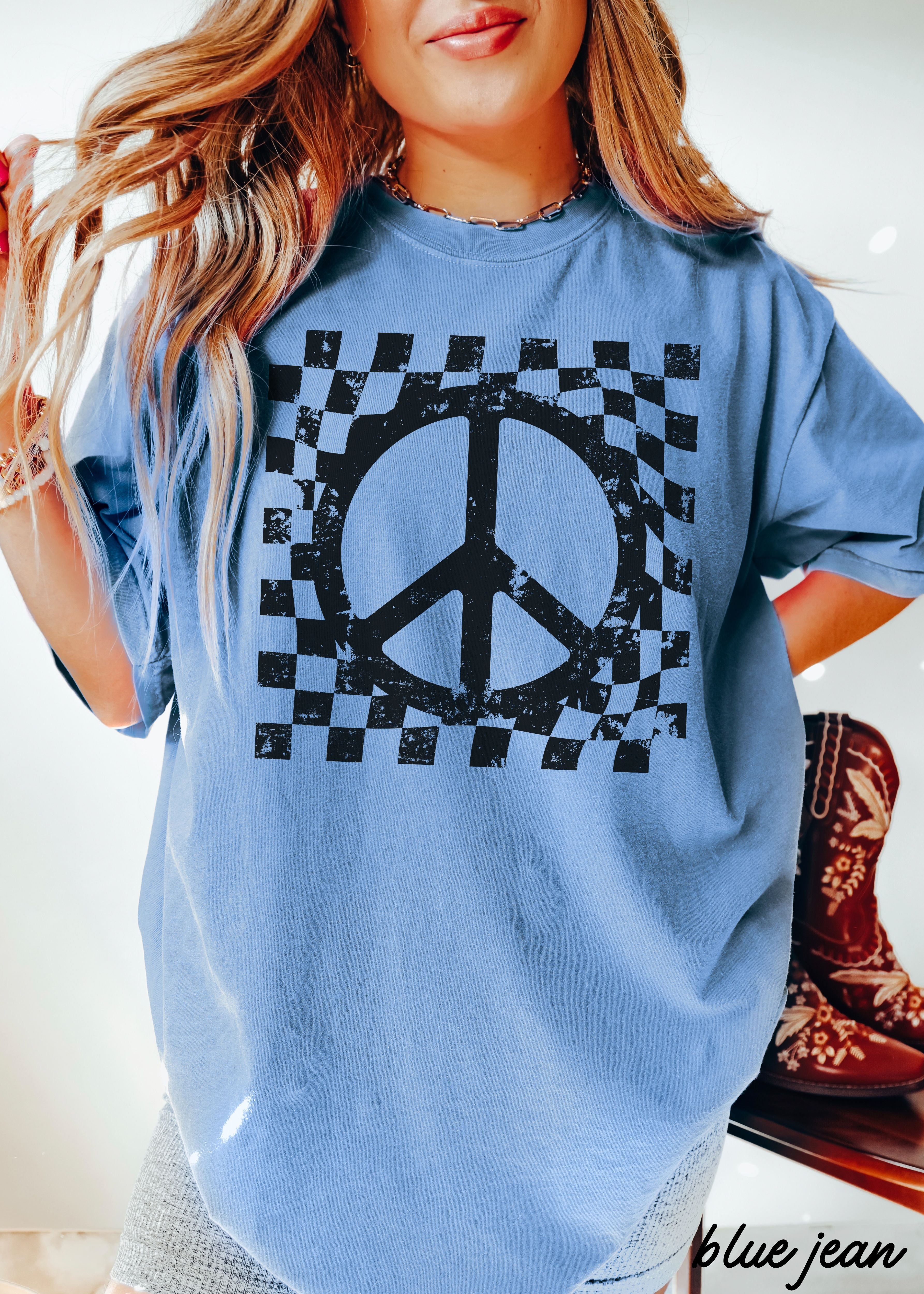 Checkered Peace Sign Tee