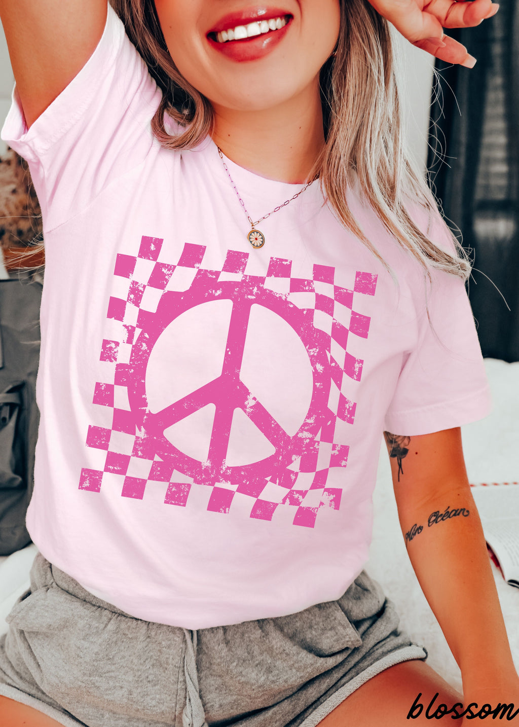 Checkered Peace Sign Tee