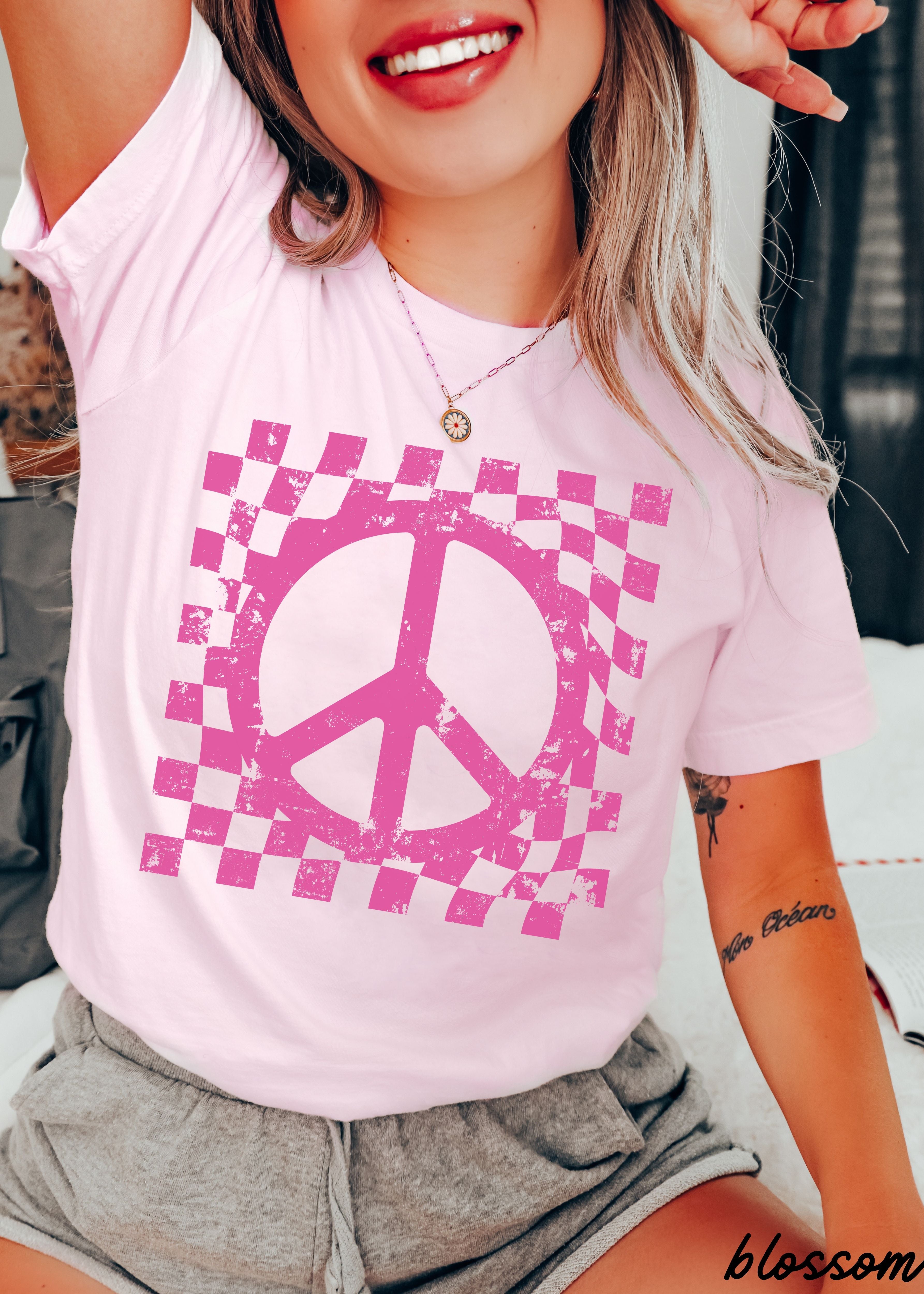 Checkered Peace Sign Tee