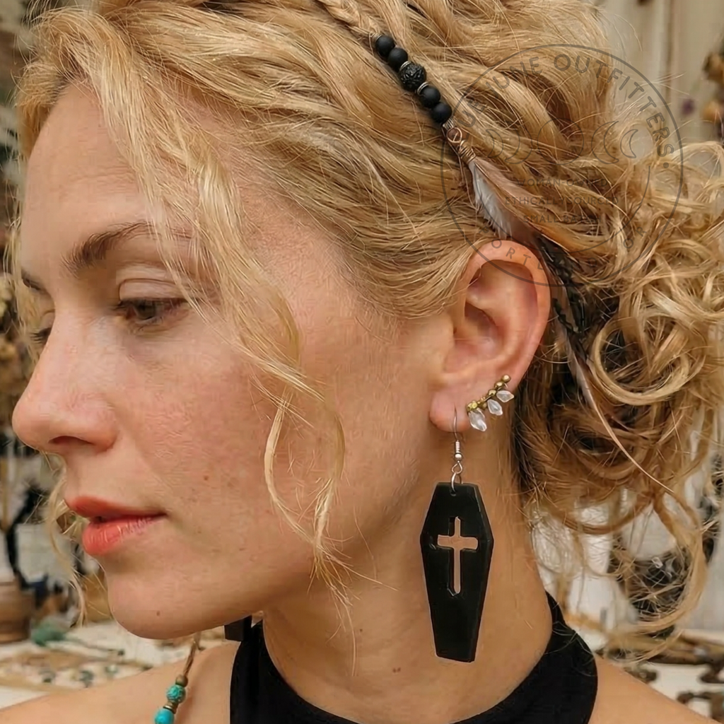 Black Coffin Cross Drop Earrings