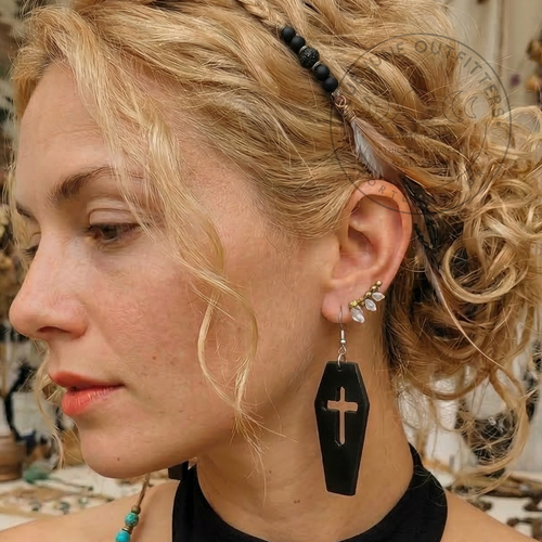 Black Coffin Cross Drop Earrings